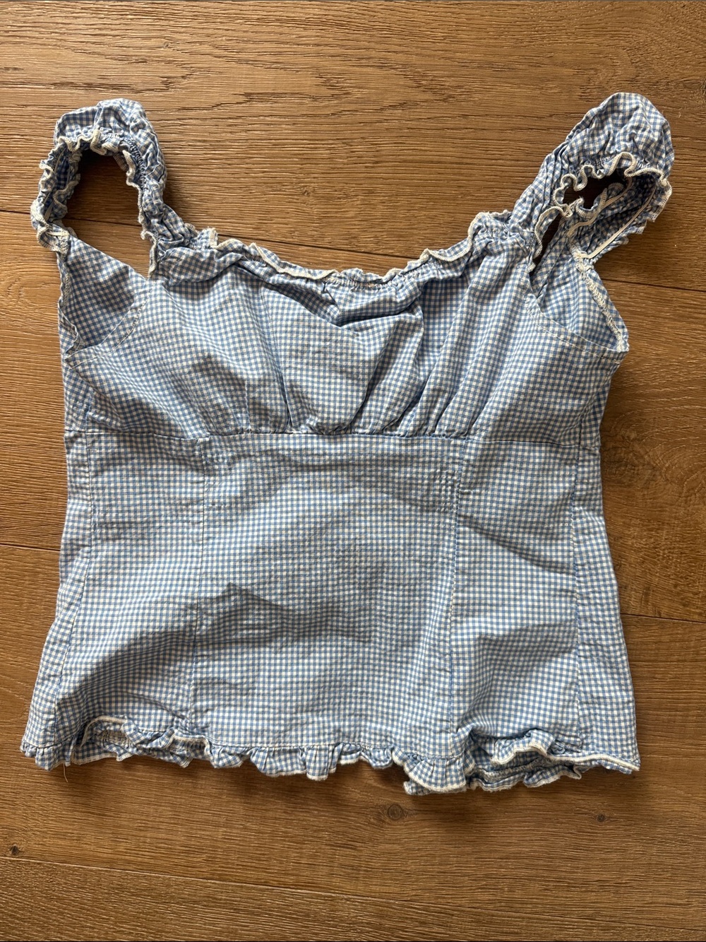 Brandy Blue Gingham Ruffle Button-Front Tank Top - Picture 3 of 3